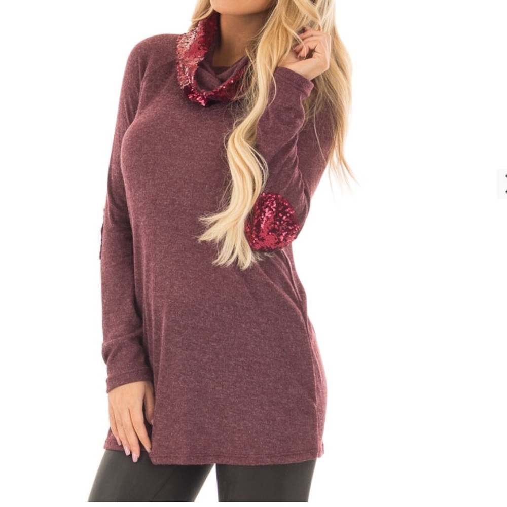 Dark Wine Sequins Cowl Elbow Patch